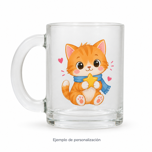 Taza de vidrio personalizada con gatito